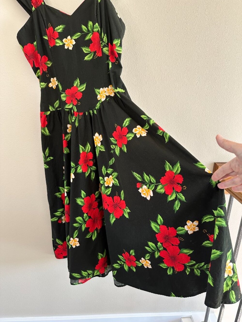 Vtg Hilo Hattie Hibiscus Floral Dress, XL, Black Pinup - Picture 3 of 10